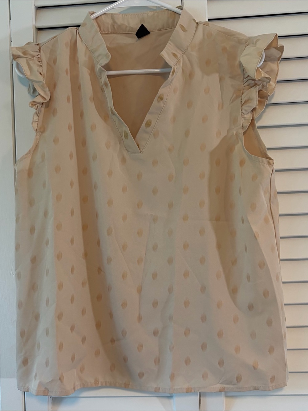 SHEIN Cream Polka Dot V-Neck Ruffle Sleeve Blouse